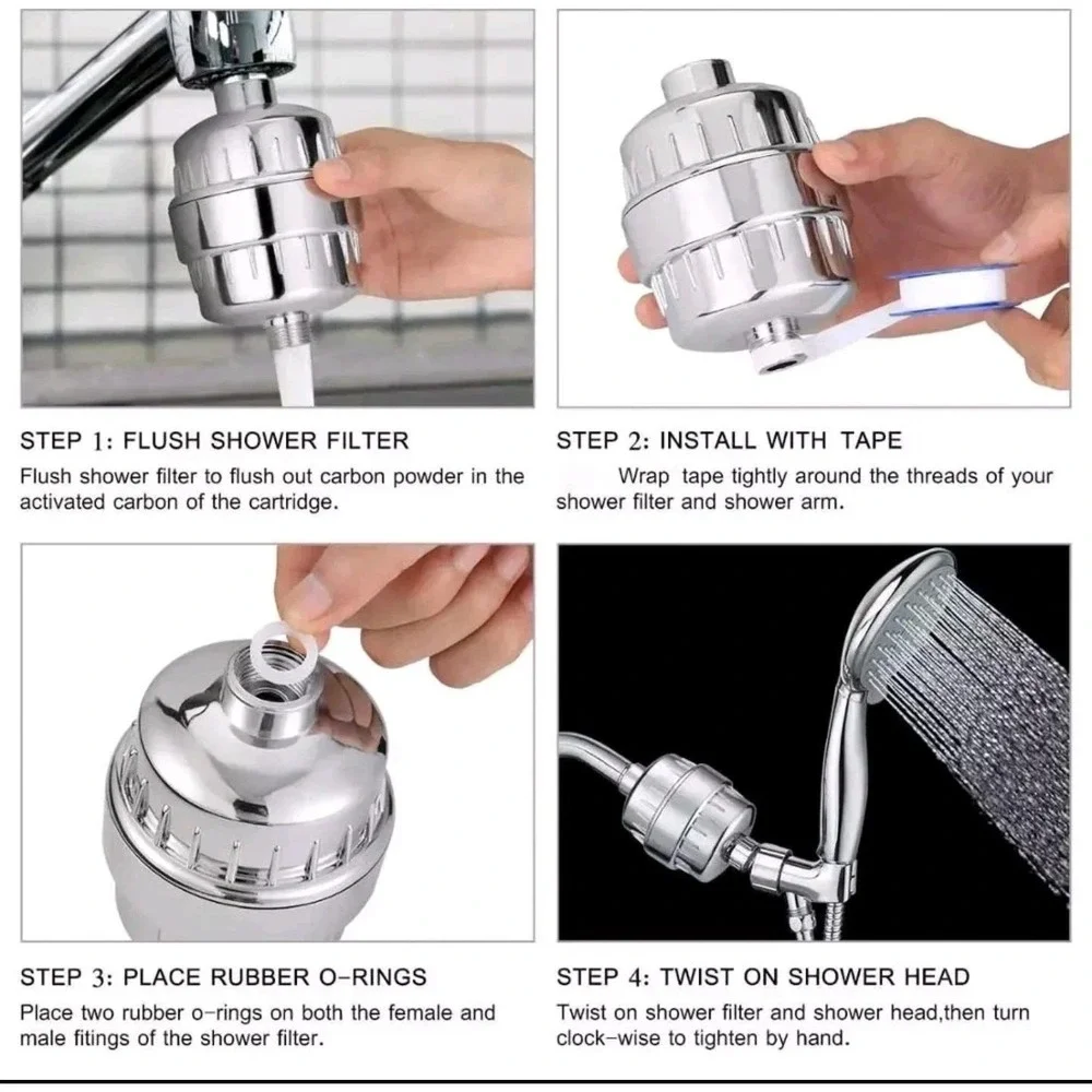 2 PCS 20 Stage Universal Shower Head Filter for Hard Water Chrome Purifier Tape